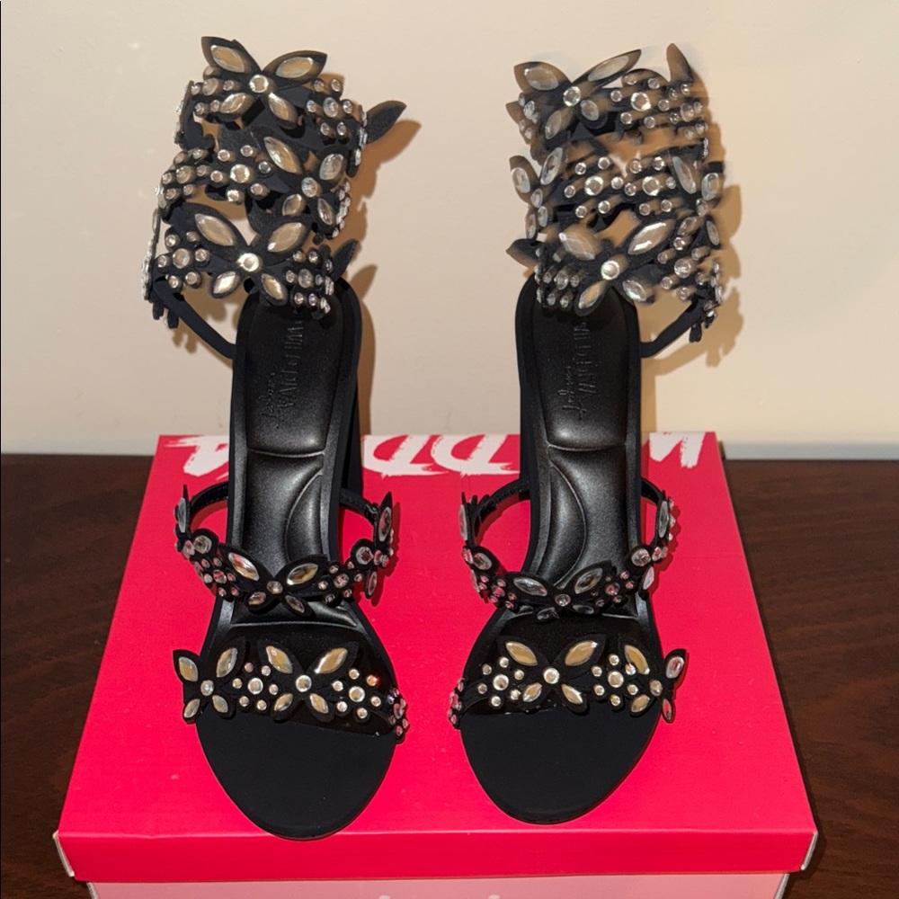 Wild Diva Black Crystal Embellished Heels